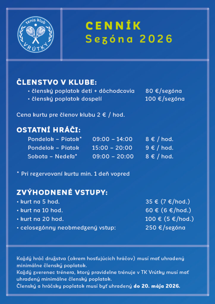 TK Vrútky cenník sezóny 2026